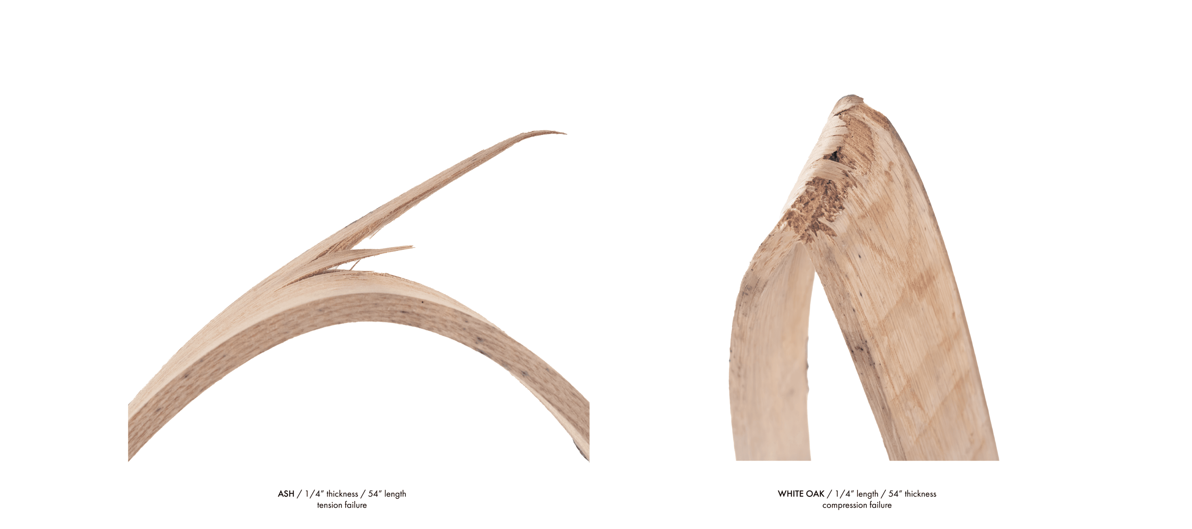 Tension and compression failure in bent timber